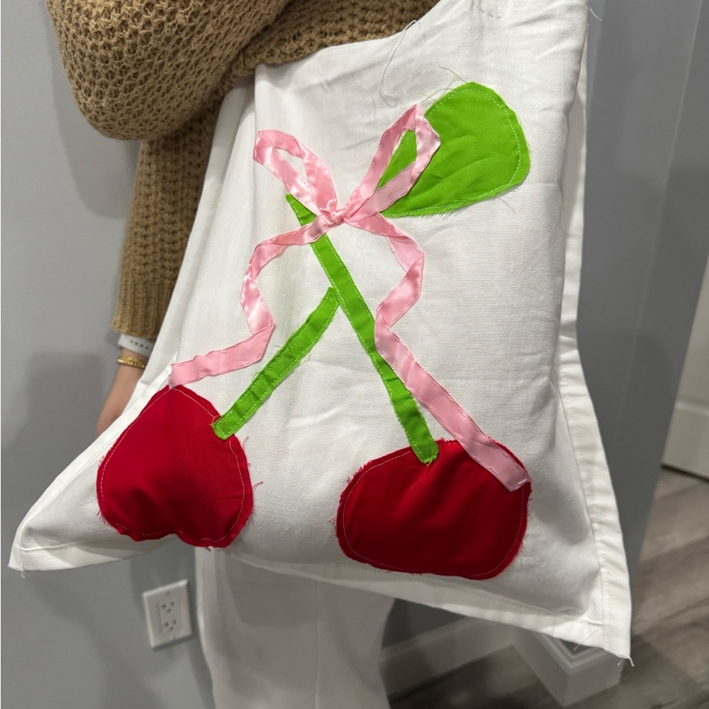 HOMEMADE cherries with bow tote bag! 🍒🎀